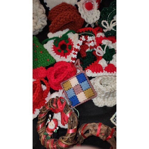 Crocheted Christmas Ornaments Set Of 28 Handmade Decor Wreaths Santa Stockings T - Picture 12 of 13